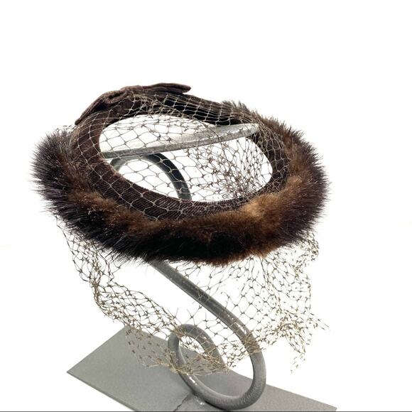 Vintage Brown Fur Juliet Fascinator Hat - Picture 2 of 4